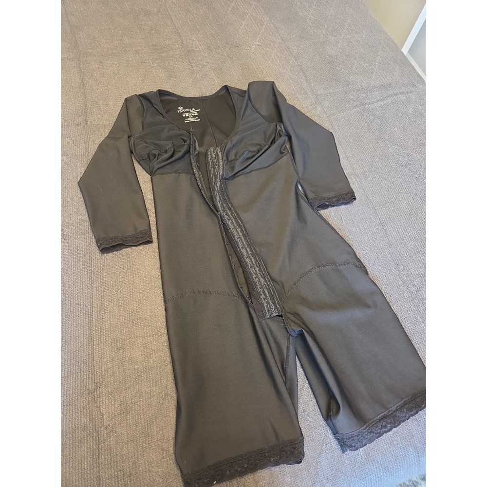 Isavela Large Black Nylon Spandex Post-Surgical Compression Bodysuit Shapewear